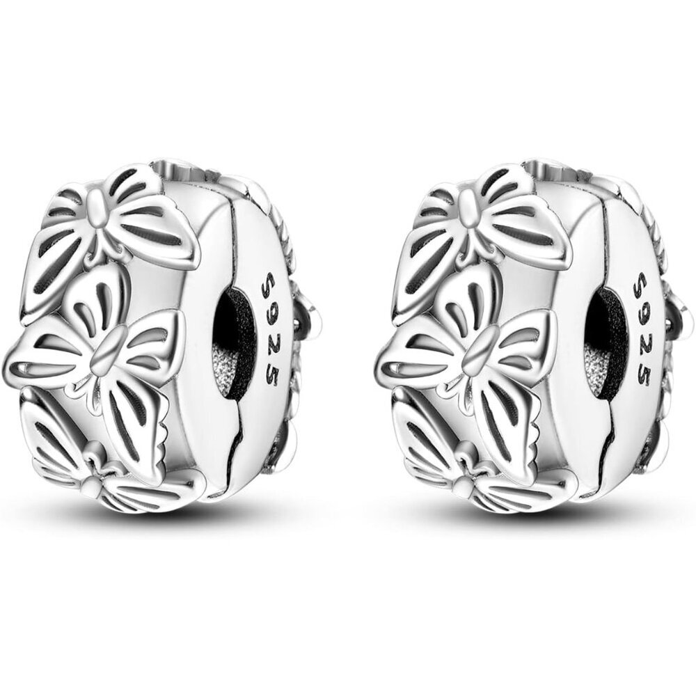 Pave Cubic Zirconia 925 Silver Clip Lock Spacer Charm for Personalized Bracelets